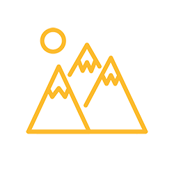 FlcCircleYellow illustration of mountains with a rising sun.