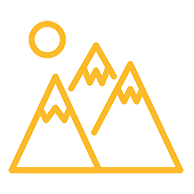 FlcCircleYellow illustration of mountains with a rising sun.