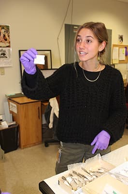 Elise Lilburn working with an exhibition collection