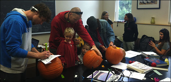 Students with pumpkins